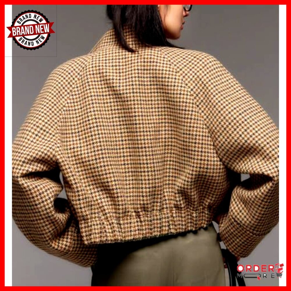 Wool Blend Cropped Bomber Jacket Regular Fit Houn… - image 5